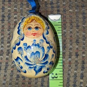 Hand painted wood egg ornament